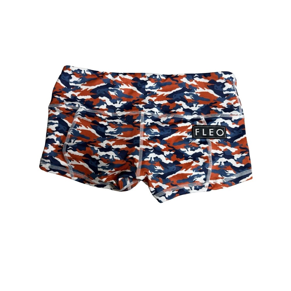 FLEO Womens Red white & Blue Camo Athletic Workout Shorts Size Small Athleisure